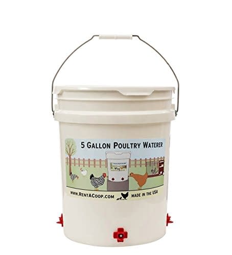 5 Gallon Chicken Waterer - 4 Horizontal Side Mount Poultry Nipples - For Up To 30 Chickens - Coop Feeder